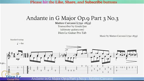 Andante In G Major Op 9 Part 3 No 3 Matteo Carcassi For Classical