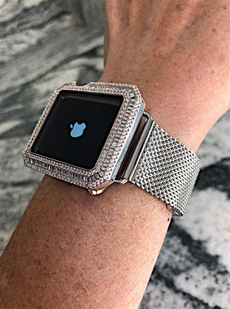 Silver Band And Or Baguette Lab Diamond Apple Watch Bezel Band Case Series 45 40mm Or 44mm