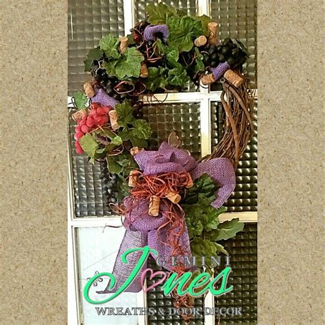 Grapevine Wreath With Lavender Burlap Grapes And Wine Cork