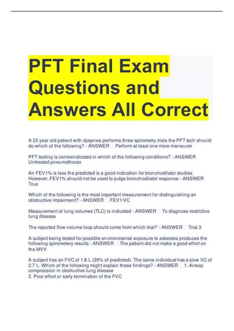 PFT Final Exam Questions And Answers All Correct PFT Stuvia US