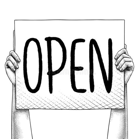 Hand Raising A Sign That Says Open Stock Vector Illustration Of
