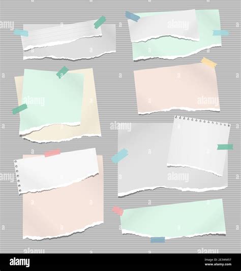 Set Of Torn White And Colorful Note Notebook Paper Pieces Stuck With