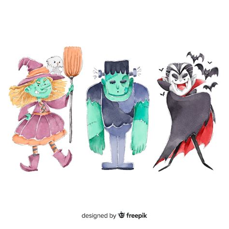 Colección de acuarela personajes de halloween Vector Gratis