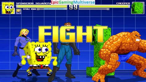 The Fantastic Four Members And Spongebob Squarepants Vs The Creeper In