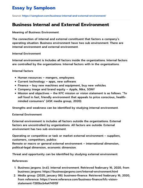 Business Internal And External Environment Analytical Essay On