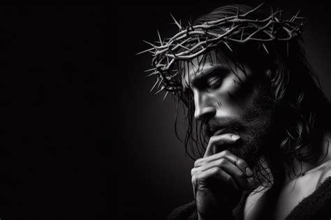 Premium Photo Jesus Christ Wearing Crown Of Thorns Black Background