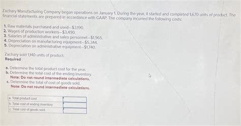 Solved Zachary Manufacturing Company Began Operations On Chegg