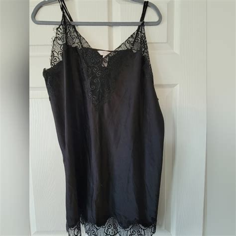 Cacique Intimates Sleepwear Cacique Black Strappy Back Fringey Trim Lace Babydoll Lingerie