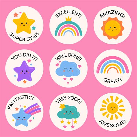 School Reward Stickers Collection Encouragement Labels Badges For