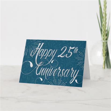 Employee 25th Anniversary Swirly Text Blue Card Zazzle