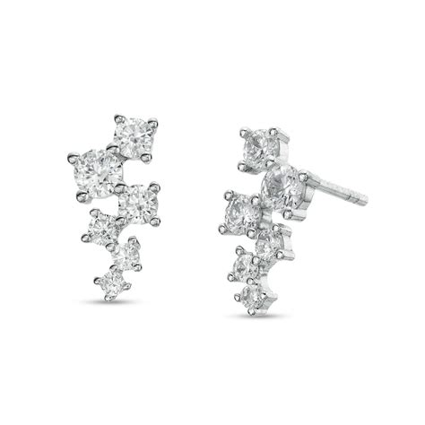 Cubic Zirconia Graduated Six Stone Zig Zag Scatter Solid Stud Earrings