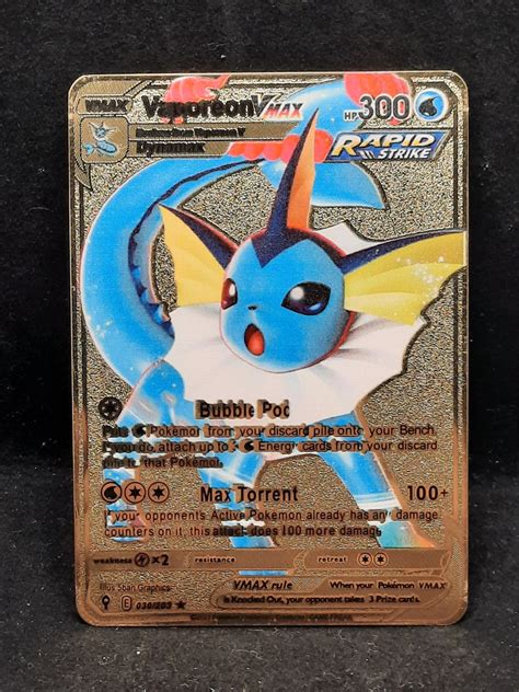 Vaporeon VMAX Gold Metal Pokemon Card Etsy