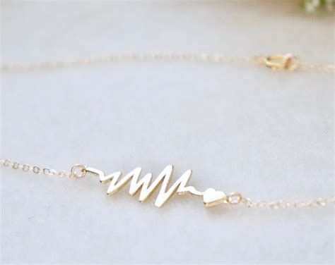 Gold Heartbeat Necklace Heart Beat Pendant Necklace, Jewelry Gift Idea ...