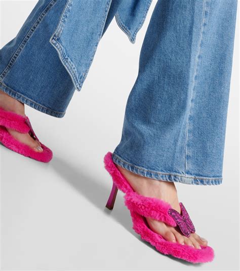 Butterfly Faux Fur Sandals In Pink Blumarine Mytheresa