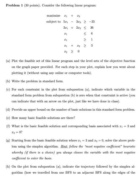 Solved Problem 1 30 Points Consider The Following Linear