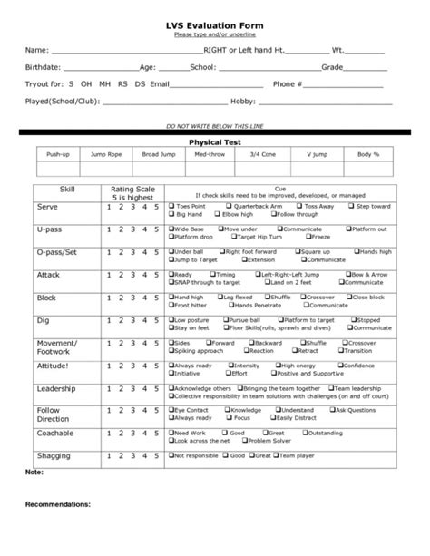 Volleyball Tryout Player Evaluation Form Volleyball Coaching Inside