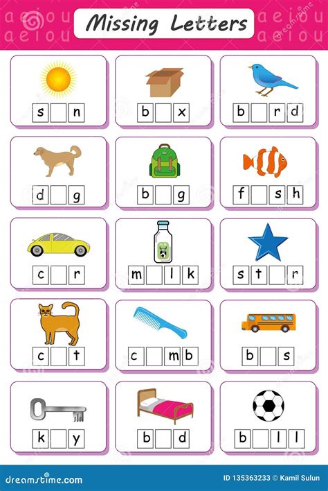Write Missing Letter Write The Missing Vowel Worksheet For Kids Fill