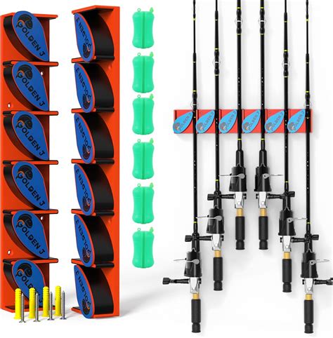 Golden J 2 Pack Fishing Rod Racks Wall Mounted Fishing Rod Holders