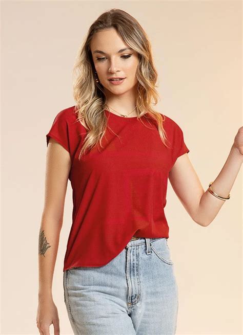 Blusa Feminina Estampa Sublim Tica Vermelho Habana