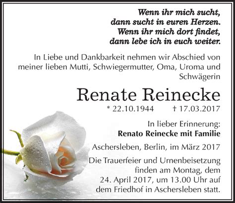 Traueranzeigen Von Renate Reinecke Abschied Nehmen De