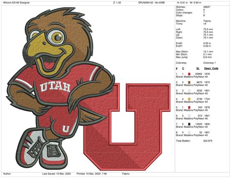 Utah Utes Mascot Logo 2015 College Sports Embroidery Logo In 4