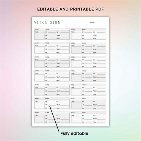 Editable And Printable Vital Sign Chart Vital Sign Log Vital Sign