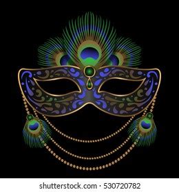 Carnival Mask Peacock Feathers Stock Vector (Royalty Free) 530720782 ...