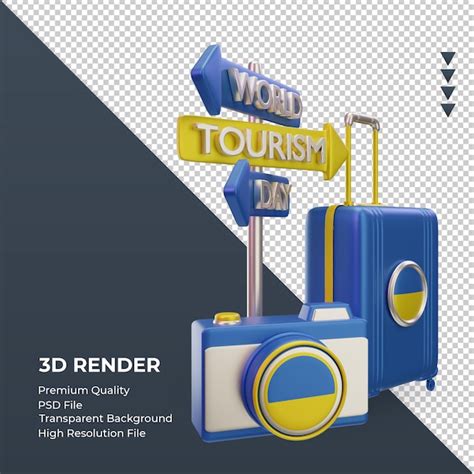 Premium PSD 3d Tourism Day Ukraine Flag Rendering Left View