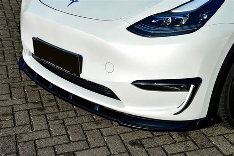 Black Gloss Front Bumper Spoiler Skirt Valance With Wing For Tesla