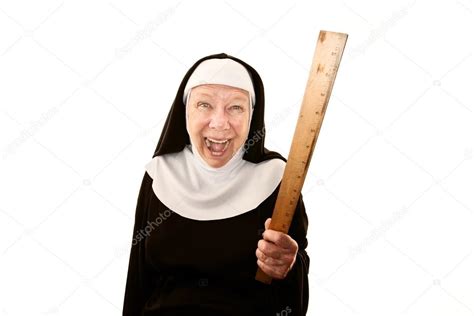 Laughing nun brandishing a ruler Stock Photo by ©creatista 40081741