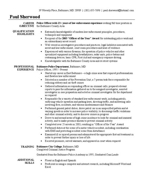 Police Officer Resume Sample Pdf Police Officer Baltimore Police Department