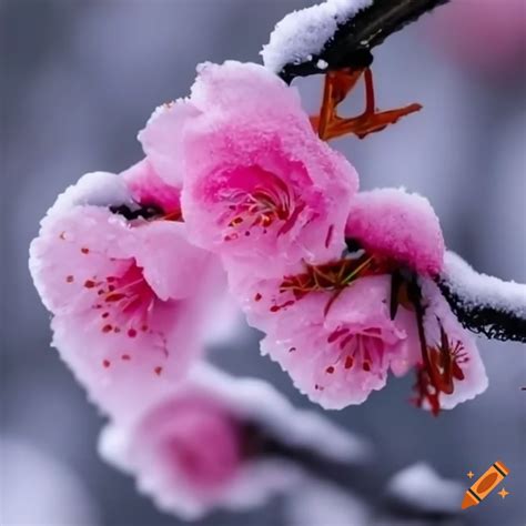 Sakura Branch With Falling Petals In A Gust Of Wind On Craiyon