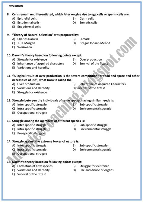 Adamjee Coaching Biology Mcqs Xii Evolution Mcqs