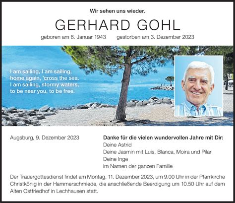 Traueranzeigen Von Gerhard Gohl Augsburger Allgemeine Zeitung