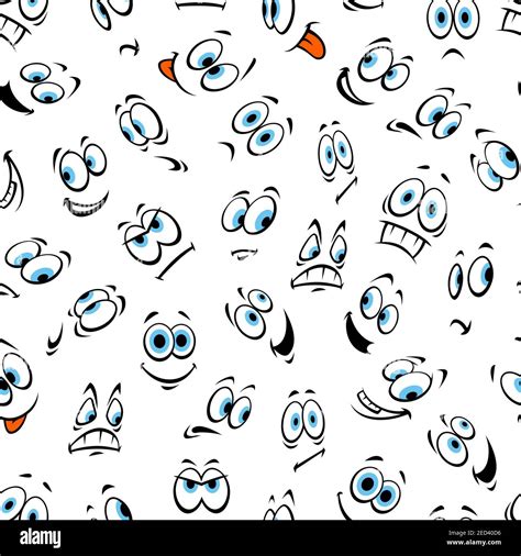 Face And Smiley Seamless Pattern Of Cartoon Emoticon With Different