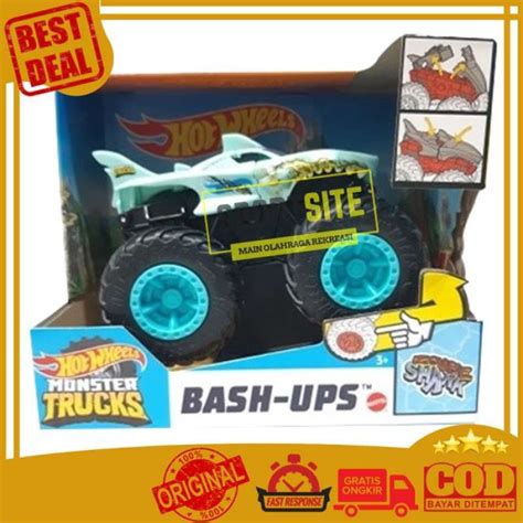 Promo HOT WHEELS MONSTER TRUCKS BASH UPS MAINAN ANAK MOBIL TRUCK LUTOFIA Zombie Shark Diskon