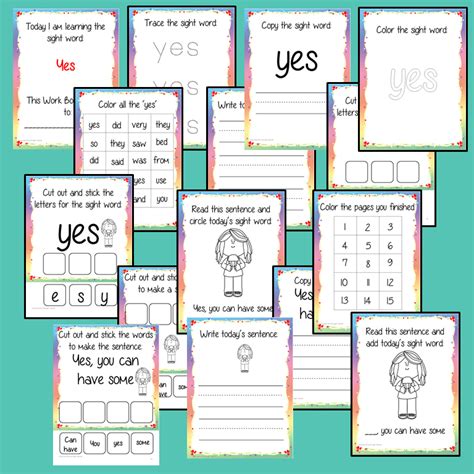 Sight Word ‘yes 15 Page Workbook Teaching Resources