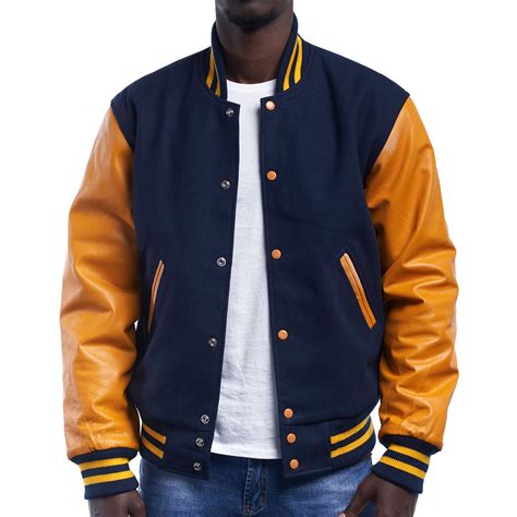 Varsity Base Men Jacket Royal Wool Body Bright Gold Leather Sleeves Letterman Jacket