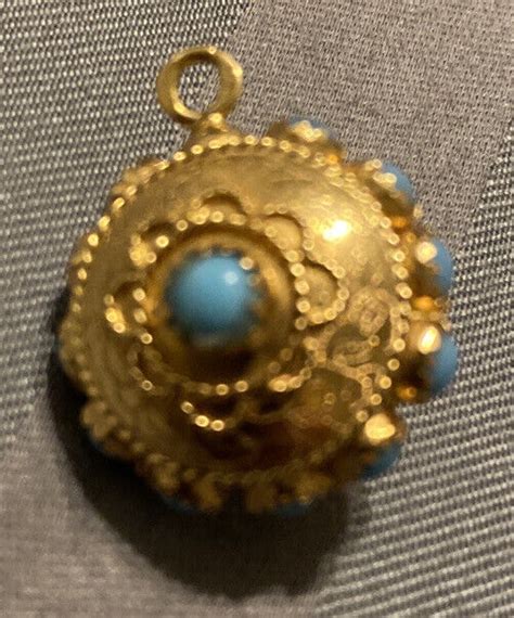 Antique Persian K Yellow Gold Turquoise Fob Penda Gem