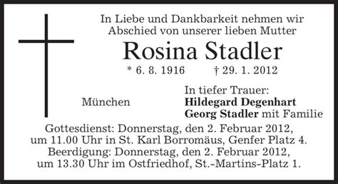 Traueranzeigen Von Rosina Stadler Trauer Merkur De