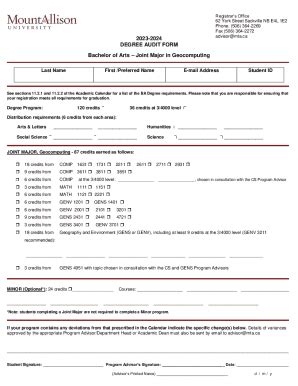 Fillable Online Degree Audit Form Bachelor Of Artshistory Fax