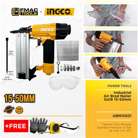 INGCO Industrial Air Brad Nailer Ga18 15 50mm ABN15501 FREEBIES FMAC