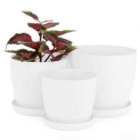 HOME GARDEN ORNAMENTS White Plant Pots Indoor Set Of 3 Sizes 14 16 18cm