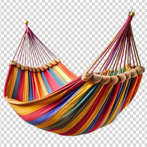 A Colorful Hammock Hanging From A Wooden Pole Isolated On Transparent