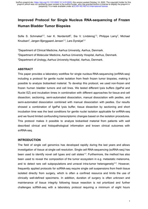 PDF Improved Protocol For Single Nucleus RNA Sequencing Of Frozen