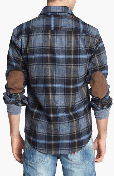 Pendleton Trail Fitted Wool Flannel Shirt With Elbow Patches In Black