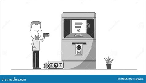 Atm Machine Automated Teller Machine Line Art Illustration Stock