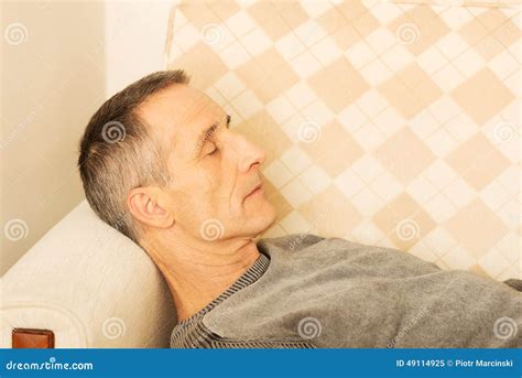 Mature Man Lying On The Sofa Stock Image Image Of Portrait Cheerful