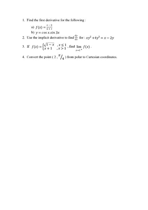 Solved 1 Find The First Derivative For The Following A