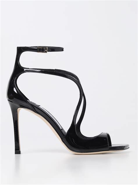 Jimmy Choo Azia Sandals In Patent Leather Black Jimmy Choo Heeled